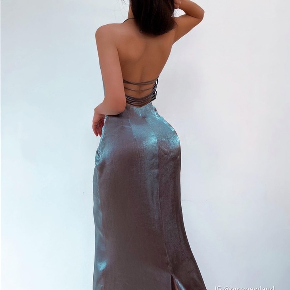 ZARA Silver Metallic Back Laced Slip Dress - Picture 10 of 15